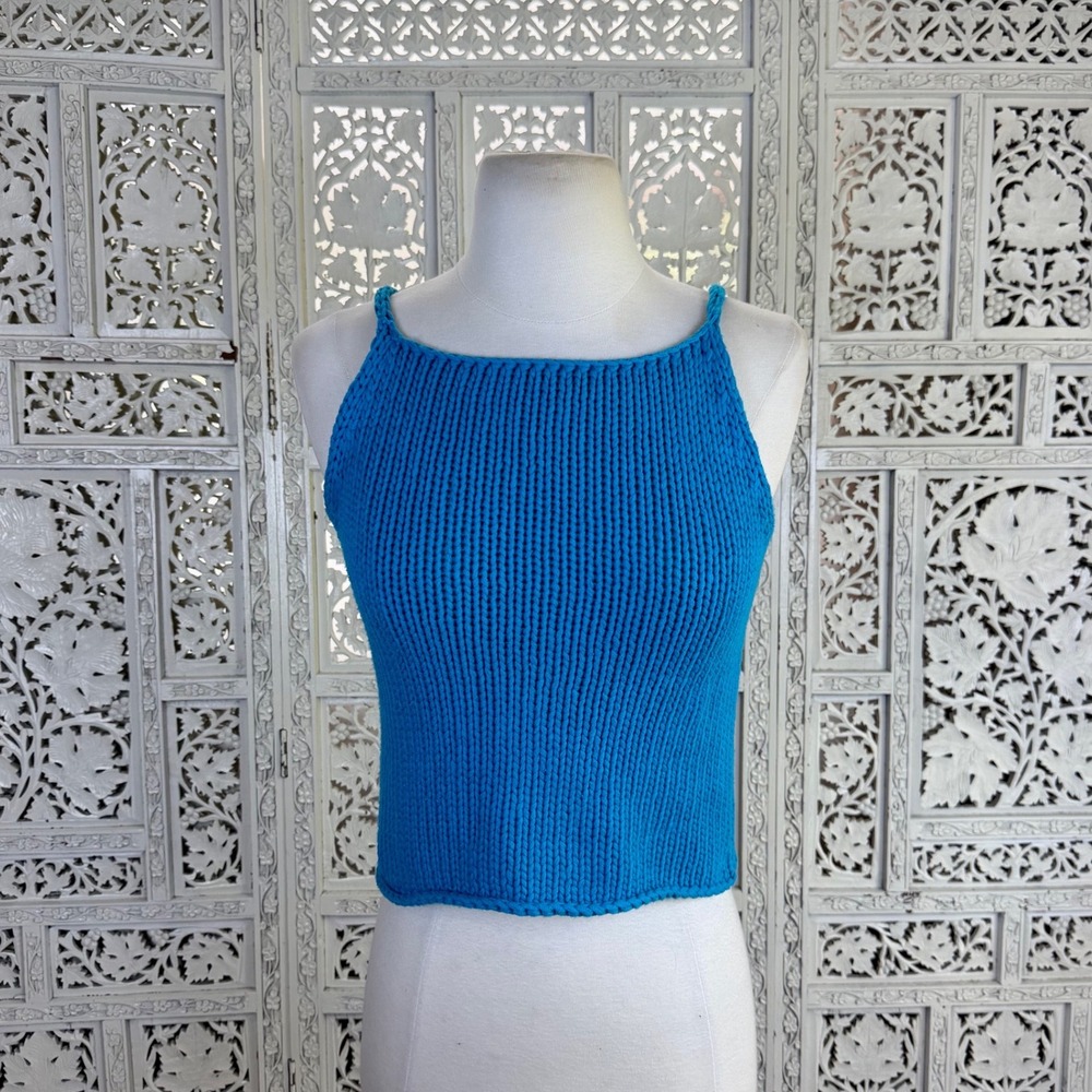 Made In Italy of Benetton Blue Knit Tank top Sz XS/S Chunky Retro Resort Beachy